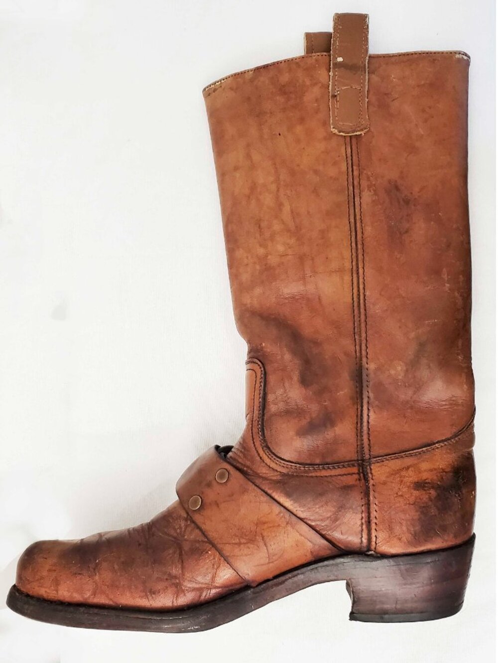 Vintage FRYE 1970's Black Label Brown Engineer Harness Boots Square Toe USA 12D - Picture 3 of 13